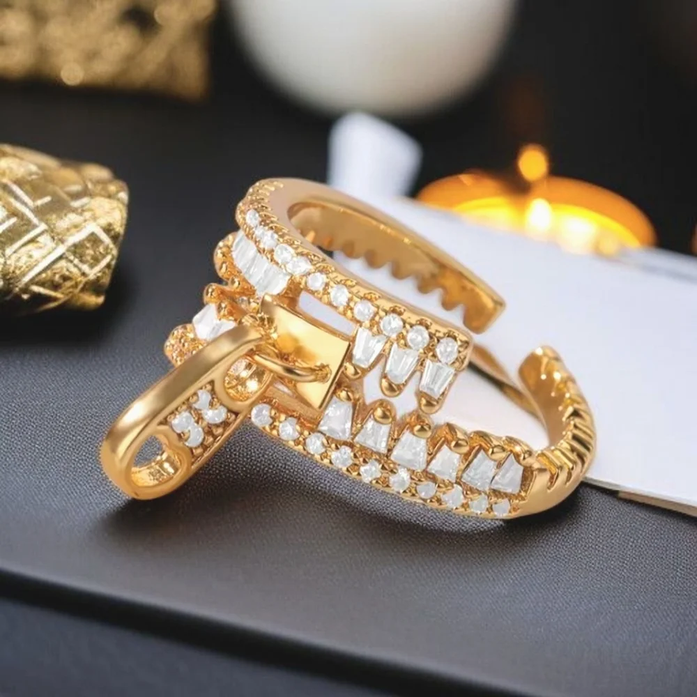 18k Gold Plated Stainless Zircon Crystal Zipper Pull Ring